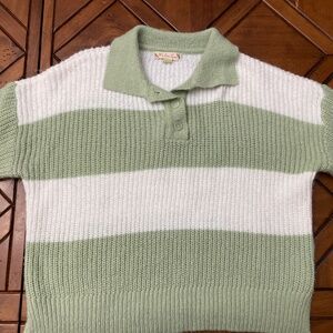 White and Green Striped Knit Sweater Size Small
